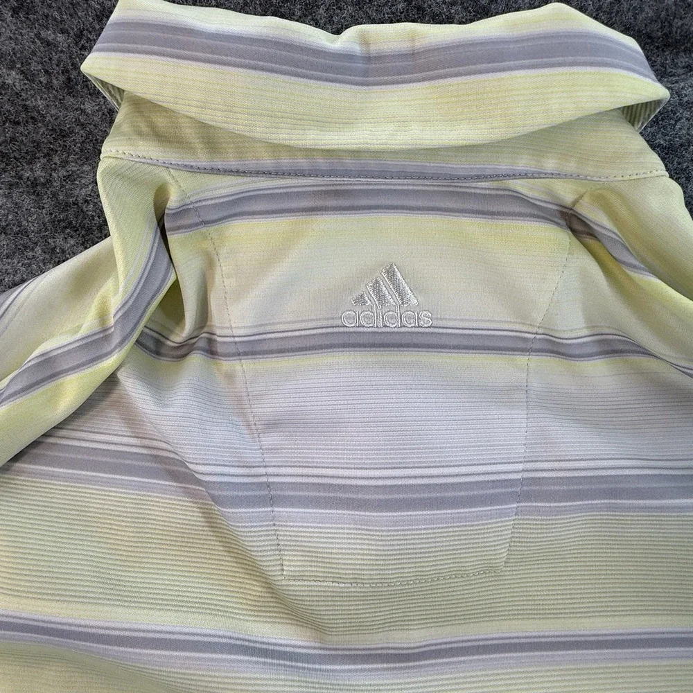 Adidas‎ Mens Whistling Straits Sz Med Gray Yellow Polo Short Sleeve Climacool